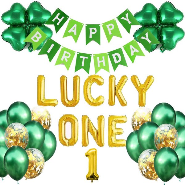 Geloar St. Patrick's Day Lucky One First Birthday Decorations for Boys Girls Saint Paddy's Day Theme Irish 1st Bday Four Leaf Clover Shamrock Foil Balloons Baby Shower March Birthday Party Supplies