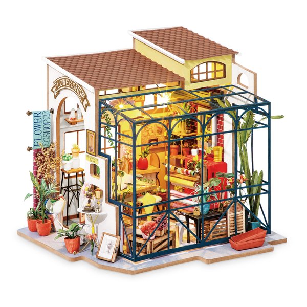 ROBOTIME DIY Dollhouse Kit Mini House with Furnitures Accessories 1:24 Scale Craft Kit - Emily's Flower Shop
