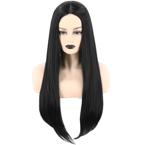 Topcosplay Women Wigs Black Long Straight Middle Part 28inch Cosplay Costume Hair Replacement Wigs