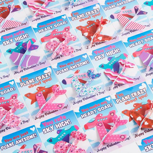 JOYIN 28 Valentines Day Foam Airplanes Greeting Cards with Valentine’s Punchline for Kids School Classroom Exchange Prizes Gift Supplies, Planes Party Favor
