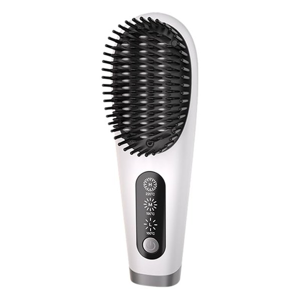 Surwonth Portable Cordless Hair Straightener Brush, 229g Lightweight Mini Straightening Brush for Travel/Home/Outdoor, Negative Ions Hot Comb for Women Men, 6400 mAh USB-C (White)