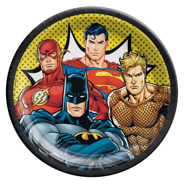 Amscan Multicolor Justice League Heroes Unite Round Paper Plates - 9" (Pack of 8) - Perfect for Birthdays, Themed Events & Superhero Celebrations