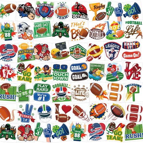 HOWAF America Football Party Temporary Tattoos Stickers, 96pcs Super Football Bowl Fake Tattoos for Football Themed Party Decoration Supplies, Football Themed Body Tattoos for Kids Adults Football Birthday Party Favors