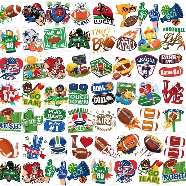 HOWAF America Football Party Temporary Tattoos Stickers, 96pcs Super Football Bowl Fake Tattoos for Football Themed Party Decoration Supplies, Football Themed Body Tattoos for Kids Adults Football Birthday Party Favors