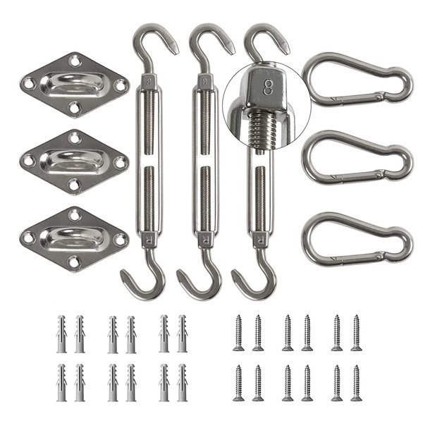 DOEWORKS Sun Shade Sail Kit 8 Inches for Rectangle or Triangle Sails, Heavy Duty Stainless Steel for Outdoor Using