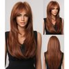 WTHCOS Long Layered Auburn Wigs for Women Long Wavy Orange Brown Wig with Bangs Highlight Synthetic Wigs with Wig Cap
