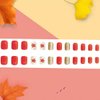 Fall Press on Nails Short Square Fake Nails Maple Leaf Stick on Nails Full Cover Artificial Thanksgiving False Nails Autumn Glossy Maple Leafs with Glitter Design for Women Holiday Stick on Nails