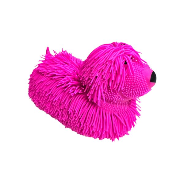 Zugar Land Soft Shaggy Puffer Dog Toy (1 Pink) (8" x 5") Filled with air for a Fun Squishy Stretchy Fidget Experience. Blue, Pink, White. (1 Pink)
