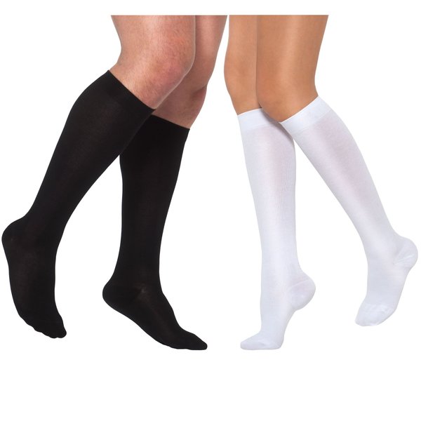 Healthweir Cotton Compression Knee High Socks for Men & Women 15-20 (EU 18-22) mmHg - Medical Support Stockings Black & White for Varicose Veins Maternity Nursing Flight Travel (5, Black)