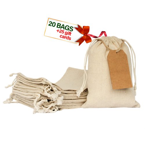 ERIBAGZ 20 pcs Drawstring pouch - 8 x 6 in. each. 25 Gift tags and String included. Small bags for gifts, Thanksgiving treat bags, Bridal shower, Samples, Events. Pineapple gift bag. 11th Ed.