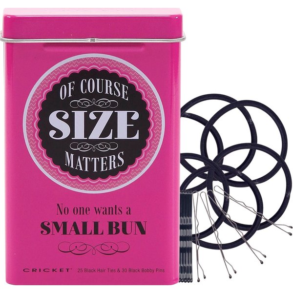 Cricket Size Matters Hair Tin Bobby Pins & Hair Ties For Home, On the Go, Salon, Barbershops with Non Metal Hair ties and Bobby Pins in Reusable Metal Tin, Pink, 55 PC