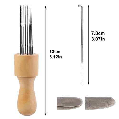 Felting Needle with Eight Needles Tool,Craft Wool Felt Stitch Punch Tool with Solid Wood Handle Felting Eight Needles Tool with Finger Cots