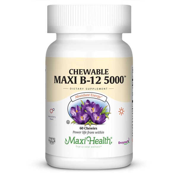 Maxi Health Chewable Vitamin B-12 - 5000 mcg - Energy Booster - Berry Flavor - 60 Chewies - Kosher