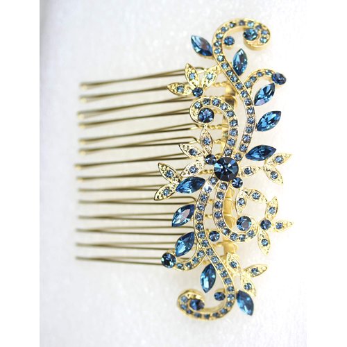 Faship Sparkling Navy Blue Crystal Floral Hair Comb