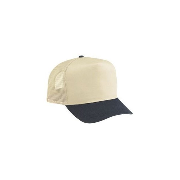 OTTO Cotton Blend Twill 5 Panel Pro Style Mesh Back Trucker Hat - Blk/Kha