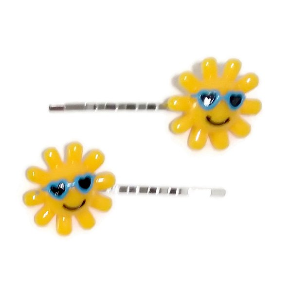 SUN with GLASSES Summer - Handmade Bobby PIn Hair clips - Set of 2