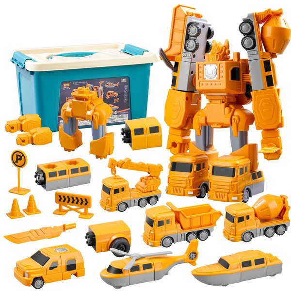 Magnetic Transform Engineering Car Assembled Toys, Constructo Modular Transforming Toy Set, Construction Vehicles with Storage Box,Magnetic Blocks for Kids Age 3-5 4-8 Outdoor Toddler Activities Toys