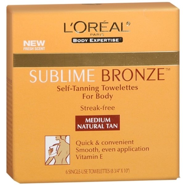 L'Oreal Paris Sublime Bronze Self Tanning Towelettes, Streak-Free, Natural Looking Tan, 6 ct