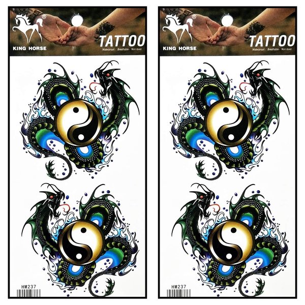 Tattoos 2 Sheets Beautiful Dragon Yin yang Temporary Tattoos Stickers Fake Body Arm Chest Shoulder Tattoos for Teens Men Women