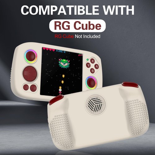 SKRVGOJFG Silicone Case for RG Cube, Anti-Slip, Shock Proof, Soft Protective Case for Anbernic RG Cube Handheld Game Console with Lanyard - White