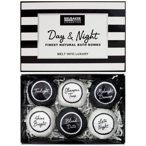BRUBAKER Bath Bombs Gift Set "Day & Night" - 6 Handmade Luxury Spa Bath Fizzies - All Natural, Vegan, Organic Ingredients - Almond Oil Moisturizes Dry Skin