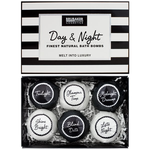 BRUBAKER Bath Bombs Gift Set "Day & Night" - 6 Handmade Luxury Spa Bath Fizzies - All Natural, Vegan, Organic Ingredients - Almond Oil Moisturizes Dry Skin