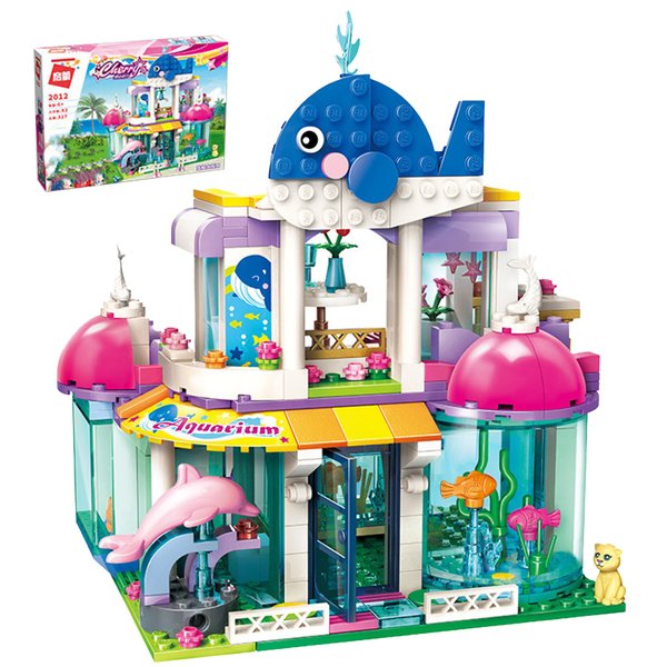 Norepios Girls Toy Building Blocks, 327 Pcs Blue Whale Aquarium Educational Building Toy, Whale Dolphin Fishbowl Aquarium Playset for Girls 6 Years and Up