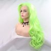 Neon Green Curly Real Hair Wig Fluorescent Green Handmade Synthetic Lace Front Wigs for Women Long Body Wave Pastel Green Wig Preplucked Hairline Real Hair Wig Baby Hair Daily Cosplay 24 Inch