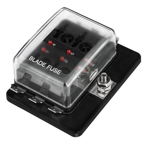 6-Way RV Fuse Block Blade Fuse Box DC12~32V 12V Junction Box Jtron LED Indicator Fuse Block for Blown Fuse Protection Cover 100 Amps for Automotive Car Boat Marine Trike