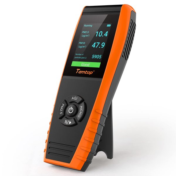 Temtop Air Quality Monitor Professional PM2.5 PM10 Particle Counter, Formaldehyde, Temperature, Humidity, TVOC AQI Tester for Indoor/Outdoor Air Pollution Detection w/Data Export