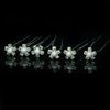 Silver Rhinestone Daisy Flower Pearl (Imitation) Center Bridal Hair Pin Set Of 6