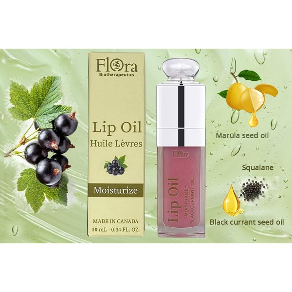 FLORA BLACK CURRANT LIP OIL | ORGANIC, PLANT-BASED | MOISTURIZE | 10 ML | MADE IN CANADA
