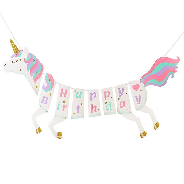 Ornaous Unicorn Happy Birthday Banner, Cute Birthday Party Hanging Sign Wall Decorations for Boys Girls