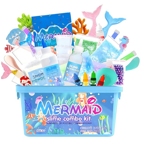 Mermaid Slime Kit for Girls, Fun Soft and Non-Sticky Butter Slime Making Kit Toy for Kids Age 8-12, Birthday Party Favors DIY Educational Craft Stress Relief Toys for Girls and Boys