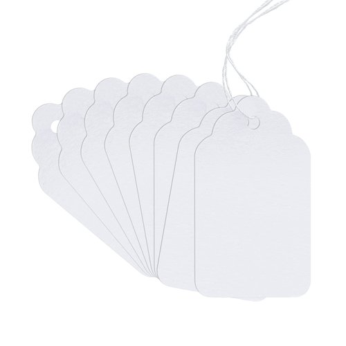 200Pcs White Paper Blank Tags with String, Paper Hang Lace Price Tags Writable Label, Display Tags for Holiday Gifts Bag Tags Clothing 2.75 x 1.57 Inches