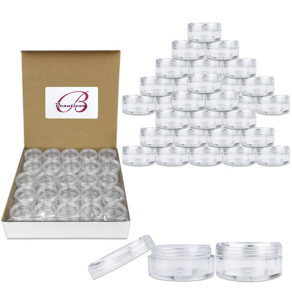 (Quantity: 150 Pieces) Beauticom 5G/5ML Round Clear Jars with Screw Cap Lid for Jams, Honey, Cooking Oils, Herbs and Spices - BPA Free