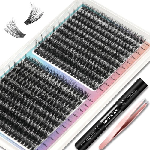FLOMAZE Lash Clusters 50D+60D Thick Eyelash Clusters C Curl Wispy Individual Lashes 10-18mm Cluster Eyelash Extensions 400pcs False Mink Eyelashes DIY Flat Lash Extension (50D+60D)…
