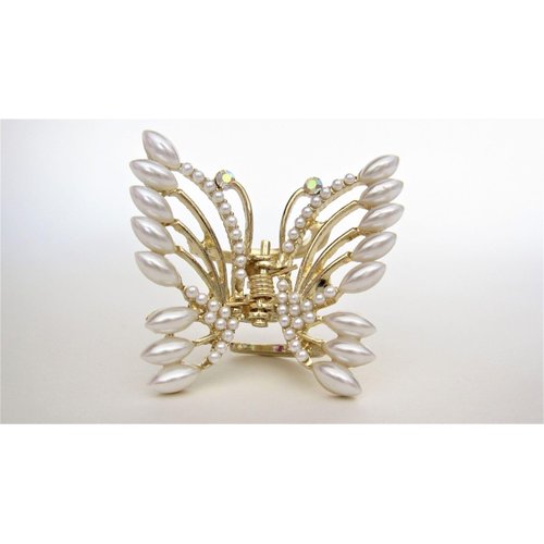 Pearl and crystal butterfly gold hair claw clip bridal clip bridal barrette