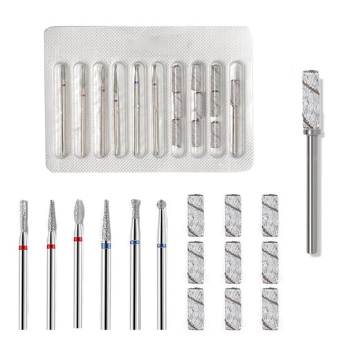 10 Piece Nail Drill Bits Set- 10 Pcs Mini Sanding Bands for Nail Drill with 3.1mm Mandrel Bit Includes 6 Cuticle Bit (3/32 Inch), Professional Rotary Burrs Diamond Cuticle Remover Bits