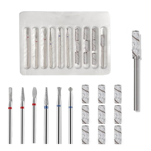 10 Piece Nail Drill Bits Set- 10 Pcs Mini Sanding Bands for Nail Drill with 3.1mm Mandrel Bit Includes 6 Cuticle Bit (3/32 Inch), Professional Rotary Burrs Diamond Cuticle Remover Bits