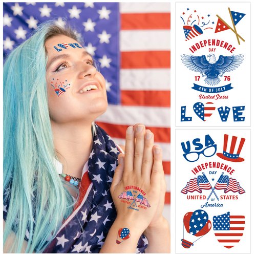 60 Pieces 4th of July Decorations Temporary Tattoos for Kids Womens, Patriotic Independence Day Tattoos, USA American Flag Sticker for Memorial Day, Labor Day, Victory Day Accessories Decor Party Favors Supplies