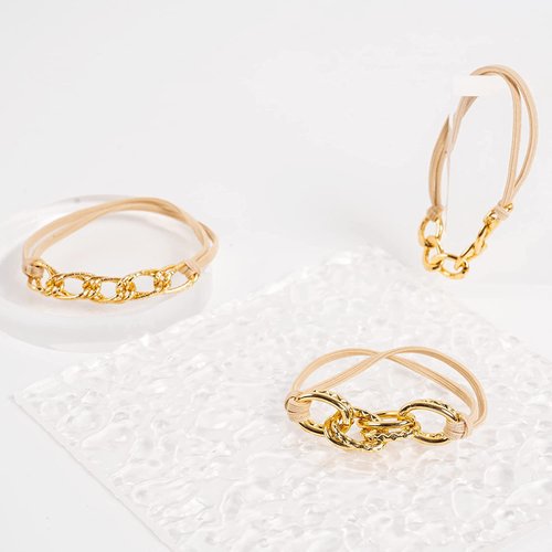 Gold Bracelet Hair Ties With Gold Elastics Hair Ties- 3 PCS Gold Hair Tie Bracelet, Bracelet Hair Ties for Women, Cute Hair Ties Looks Awesome On Your Wrist and Hairs -Hair Tie Bracelets that Holds
