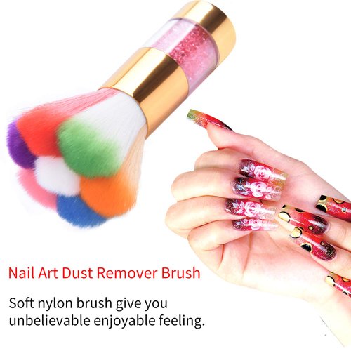 LEQ 2Pcs Colorful Nail Art Dust Brush Remover Cleaner for Acrylic & UV Gel Nails with Shiny Rhinestone Handle