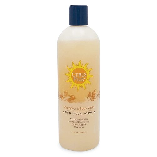 BoaVida Deodorizing Citrus Plus Elder Shampoo and Body Wash with new leak-proof cap, Soap Made with Persimmon to Treat the Presence of Nonenal and Remove Old Person Smell, 16 oz
