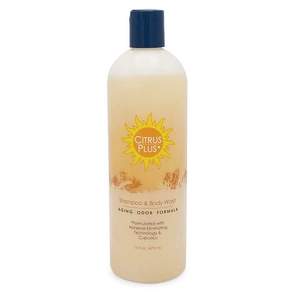 BoaVida Deodorizing Citrus Plus Elder Shampoo and Body Wash with new leak-proof cap, Soap Made with Persimmon to Treat the Presence of Nonenal and Remove Old Person Smell, 16 oz