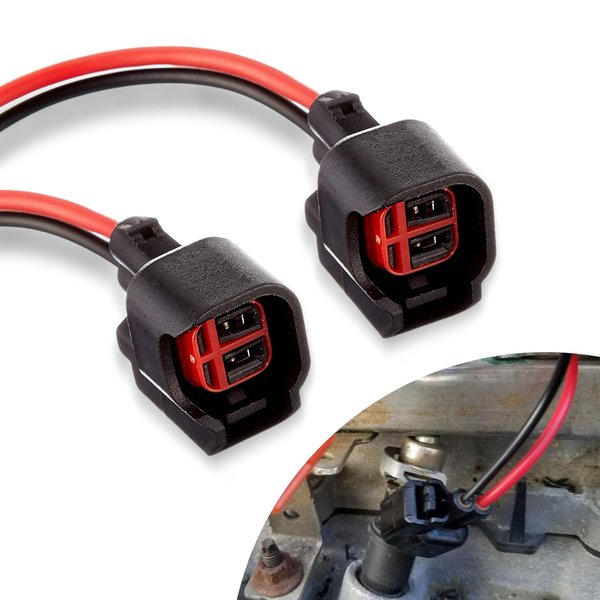 Sodcay 2 PCS EV6 EV14 Injector Connector, Fuel Injector Connector with Wire, Fuel Injector Pigtail Connector Plug Wire, Compatible EV6 EV1 EV14 with the model of automotive accessories (Black)