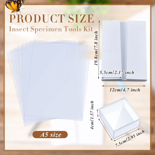 14 Pieces Insect Specimen Tools Kit Insect Display Case Box with Clear Top 8 Sheets Thin Tracing Paper Butterfly Mounting EVA Foam Pinning Board Pins 3 Pcs Insect Specimen Tools for Bugs Collection