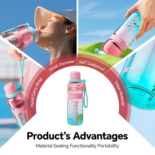 QWE Bike Cycling Water Bottle Plastic with Carry Handle,700ml/23oz,Lightweight,Heat-resisting,Reusable,Tritan BPA-free,Shock-resistant,for mountain,Road,Sport,Outdoors,and Gym(Green)