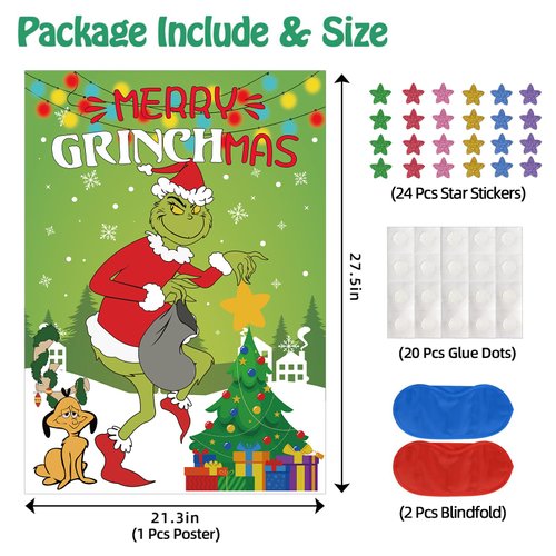 Christmas Games - Pin The Star Christmas Crafts Games for Kids Families Party, Griinch Games Party Decorations Supplies Favors, Indoor Christmas Decorations Home Decor, Xmas Kids Activities Presents