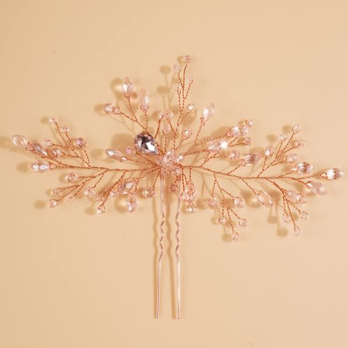 Teyglen Bridal Rhinestones Hair Pins Flower Crystals Wedding Hair Pins Set for Bride Hair Accessories Pink Black Purple Blue Rhinestones Hair Pieces for Women Girls(Rose gold)